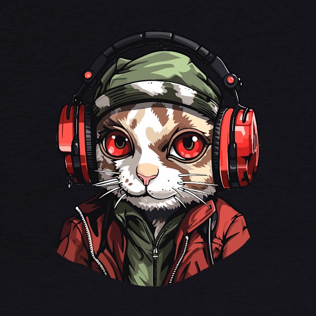 Hardbass Cat With Rave Music Headphones by Piggy Boxer